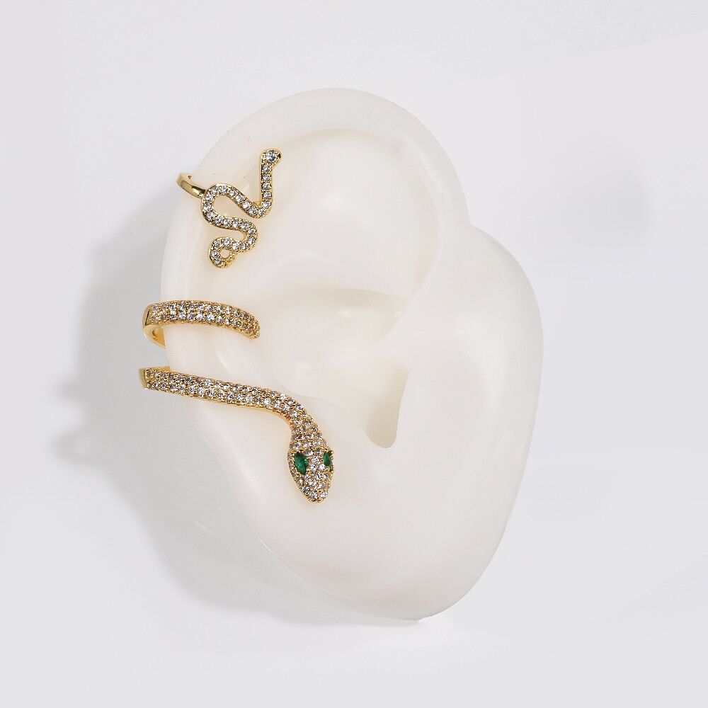 New 2022 , 2pcs set , clip on earrings ear cuffs for women , gold color , snake CA stone, accessories charm earring # NP - Image 5