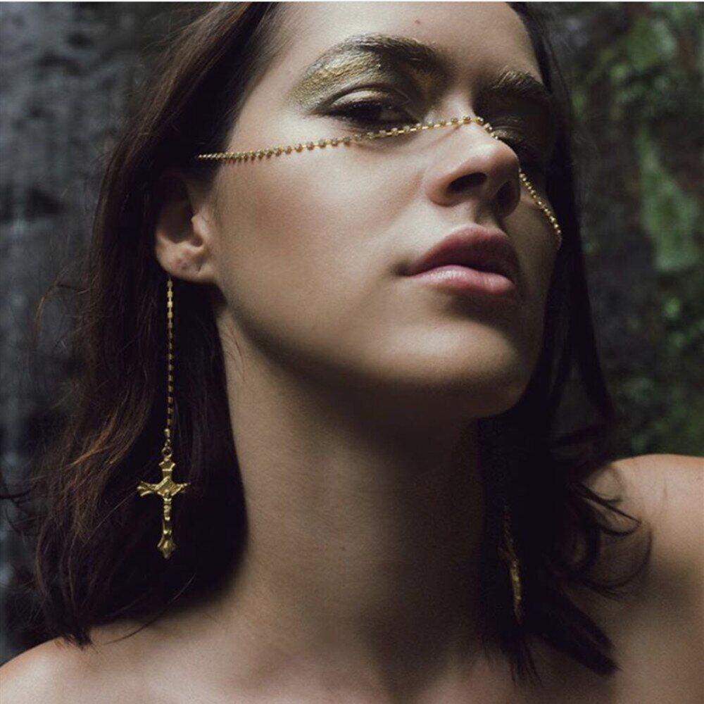 2022 New Design Bling Rhinestone Long Chain Cross Pendant Face , Jewelry for Women , Party Accessories , Crystal One Row Face Chain Jewelry .# NP - Image 2