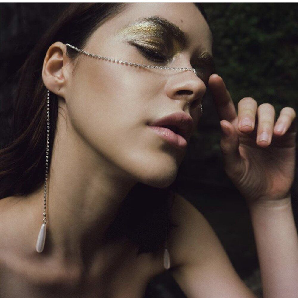 2022 New Design Bling Rhinestone Long Chain Cross Pendant Face , Jewelry for Women , Party Accessories , Crystal One Row Face Chain Jewelry .# NP - Image 4