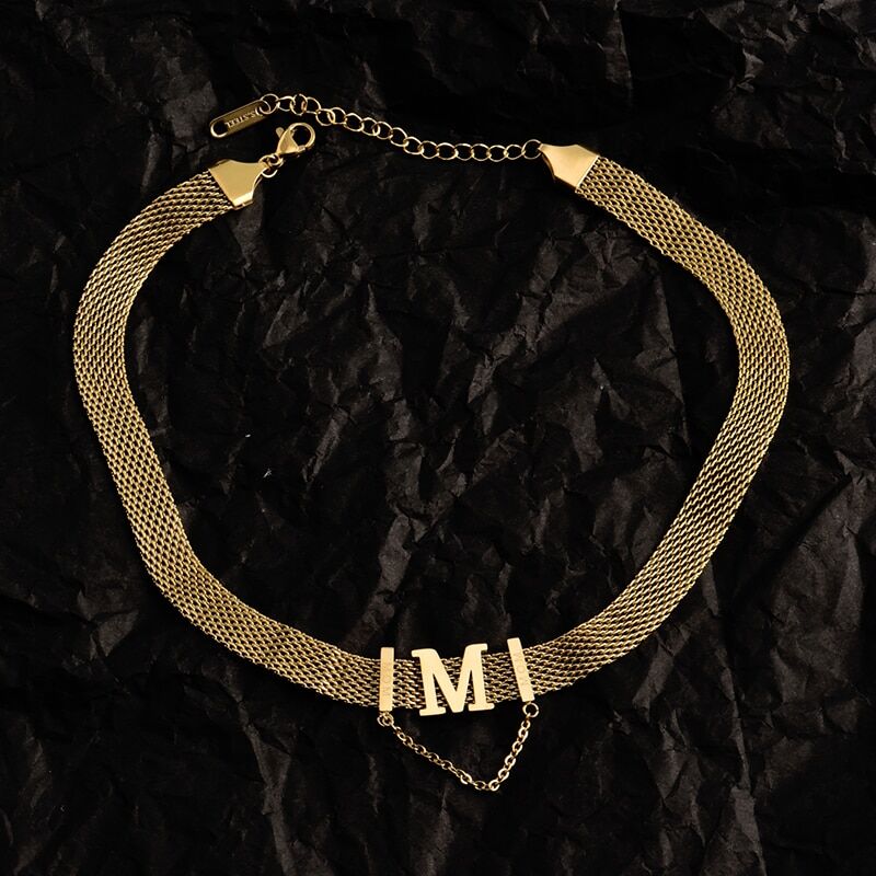 316L Stainless Steel , Wide Gold Color , Letter Necklaces Charms , Simple Chain, Choker Necklaces , 2022 Fashion Girl's Jewelry .# NP - Image 2