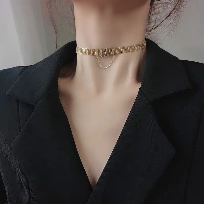 316L Stainless Steel , Wide Gold Color , Letter Necklaces Charms , Simple Chain, Choker Necklaces , 2022 Fashion Girl's Jewelry .# NP - Image 3