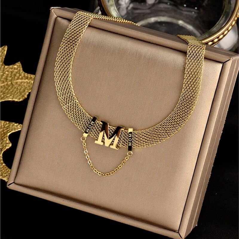 316L Stainless Steel , Wide Gold Color , Letter Necklaces Charms , Simple Chain, Choker Necklaces , 2022 Fashion Girl's Jewelry .# NP