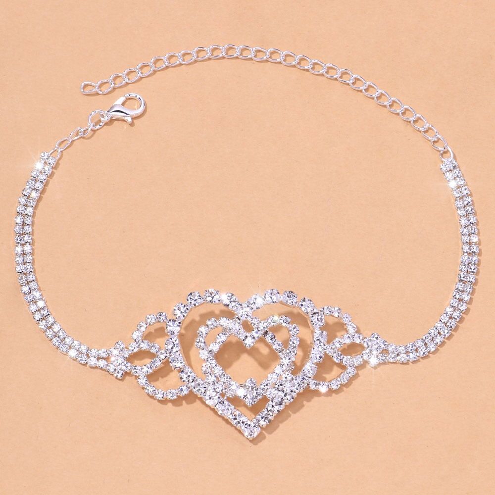 Fashion Double Heart Anklet Rhinestone , Chain Jewelry for Women, Bling Love Foot Chain , Anklet Bracelet Crystal Jewelry . # NP - Image 2
