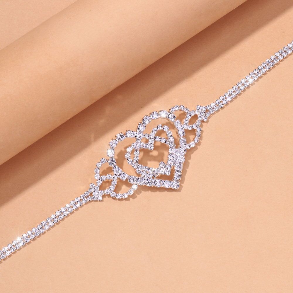 Fashion Double Heart Anklet Rhinestone , Chain Jewelry for Women, Bling Love Foot Chain , Anklet Bracelet Crystal Jewelry . # NP - Image 3