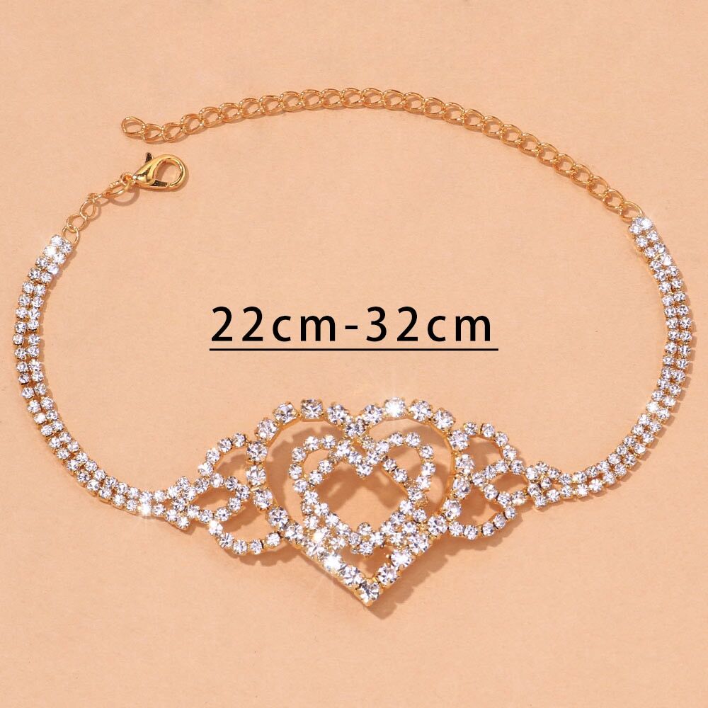 Fashion Double Heart Anklet Rhinestone , Chain Jewelry for Women, Bling Love Foot Chain , Anklet Bracelet Crystal Jewelry . # NP - Image 5