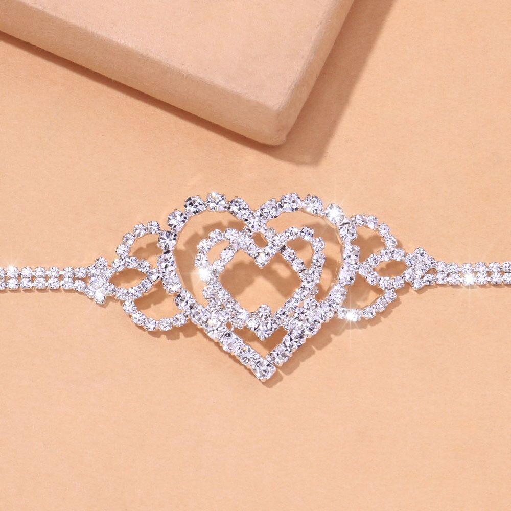Fashion Double Heart Anklet Rhinestone , Chain Jewelry for Women, Bling Love Foot Chain , Anklet Bracelet Crystal Jewelry . # NP - Image 6