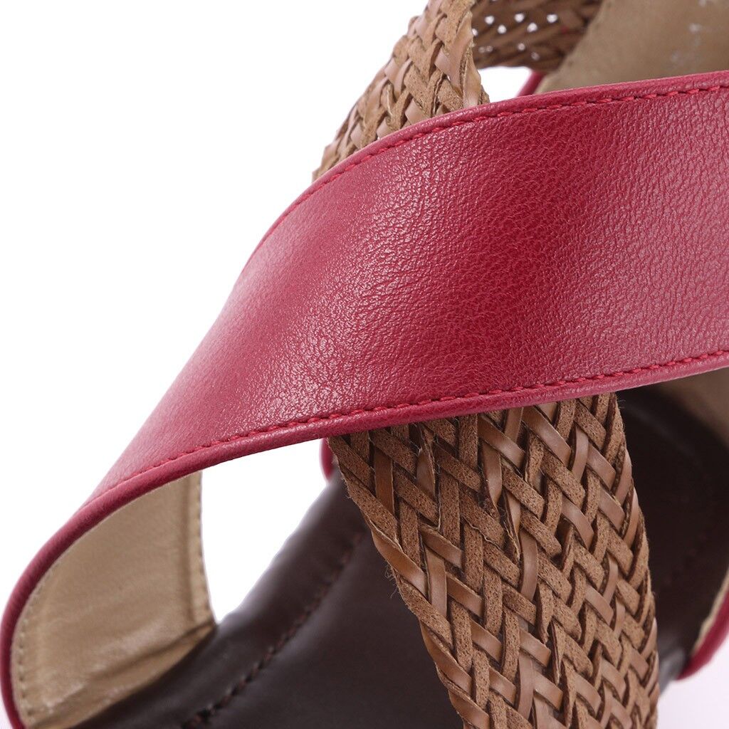 Fashion New Fish Mouth Leather Canvas Women Weave Wedge , Heel Shoes, Zipper Sandals, Casual Beach Sandals , Roman Shoes # NP - Image 2