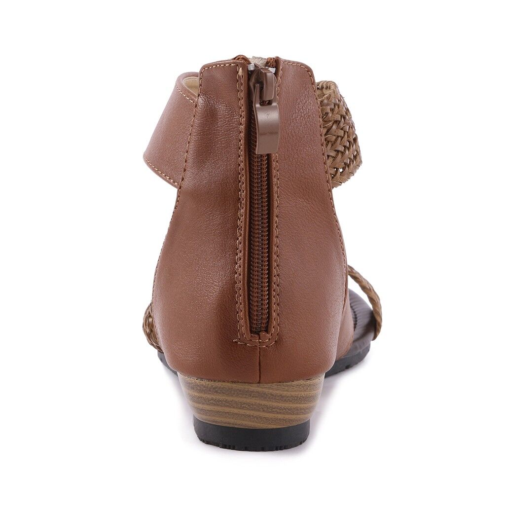 Fashion New Fish Mouth Leather Canvas Women Weave Wedge , Heel Shoes, Zipper Sandals, Casual Beach Sandals , Roman Shoes # NP - Image 3
