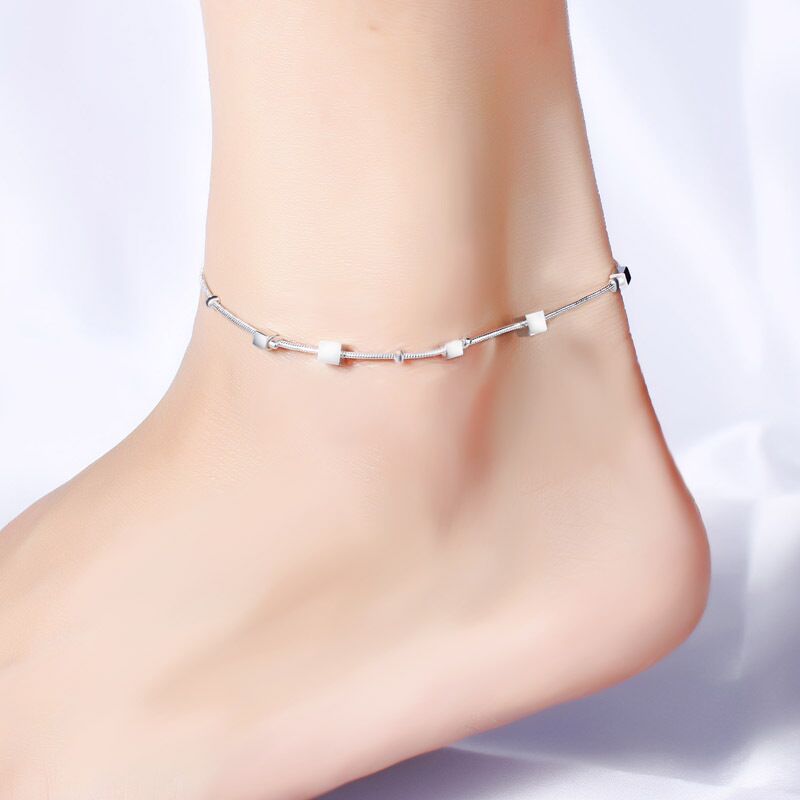 100% 925 Sterling Silver Snake Chain , Pearls Anklets For Women , Fashion Silver 925 # NP - Image 2