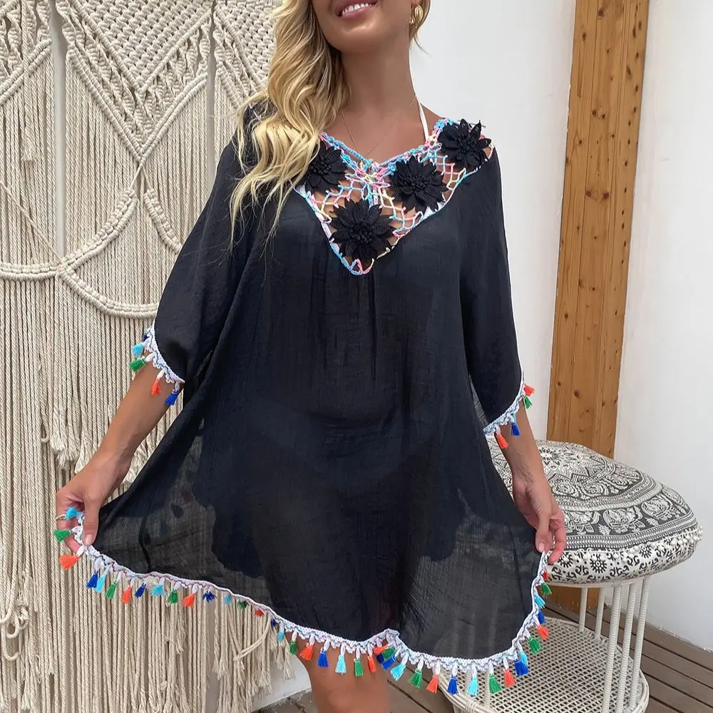 Summer Women Bikini Cover Up , Floral Lace Hollow Crochet , Swimsuit Cover-Ups , Bathing Suit , Beachwear Beach Dress # NP - Image 5