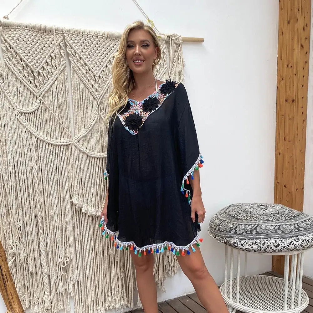 Summer Women Bikini Cover Up , Floral Lace Hollow Crochet , Swimsuit Cover-Ups , Bathing Suit , Beachwear Beach Dress # NP - Image 3